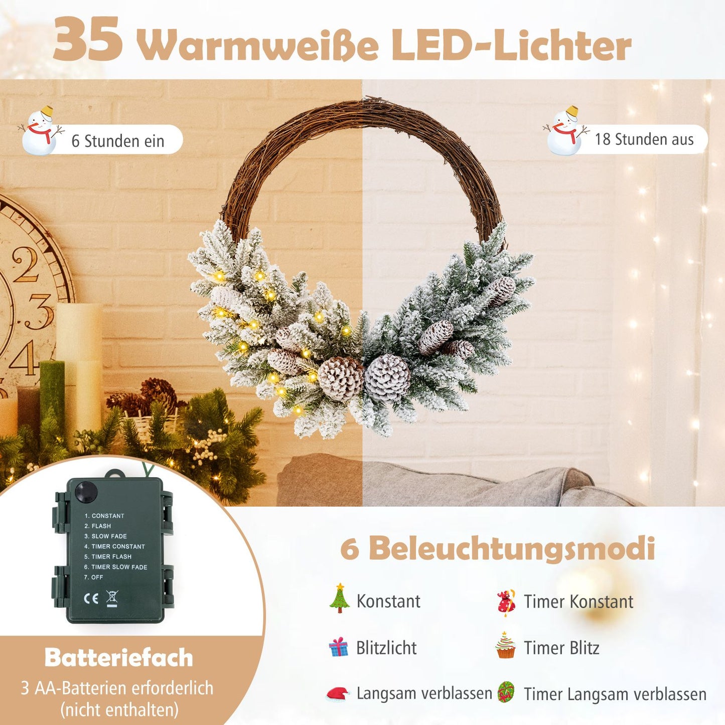 Künstlicher Weihnachtskranz mit Beleuchtung