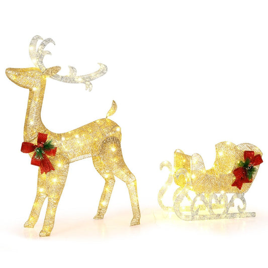 Beleuchtetes Weihnachts-Rentier mit Schlitten