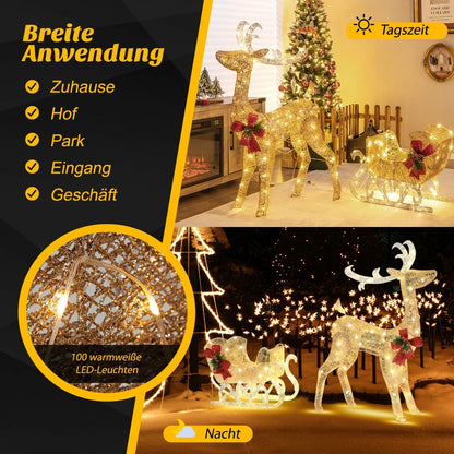 Beleuchtetes Weihnachts-Rentier mit Schlitten