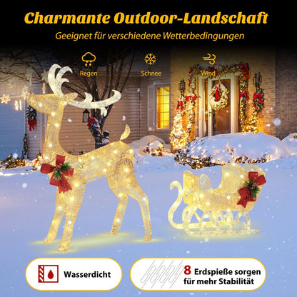Beleuchtetes Weihnachts-Rentier mit Schlitten