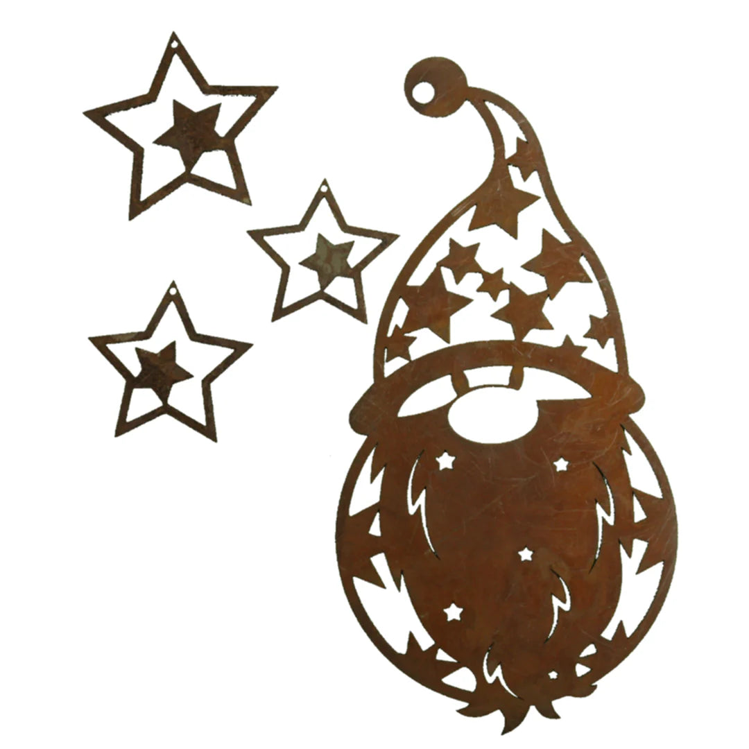 Nikolaus Figur Deko Set | Hängender Weihnachtsmann und Sterne - 4-teiliges Weihnachtsdeko Set