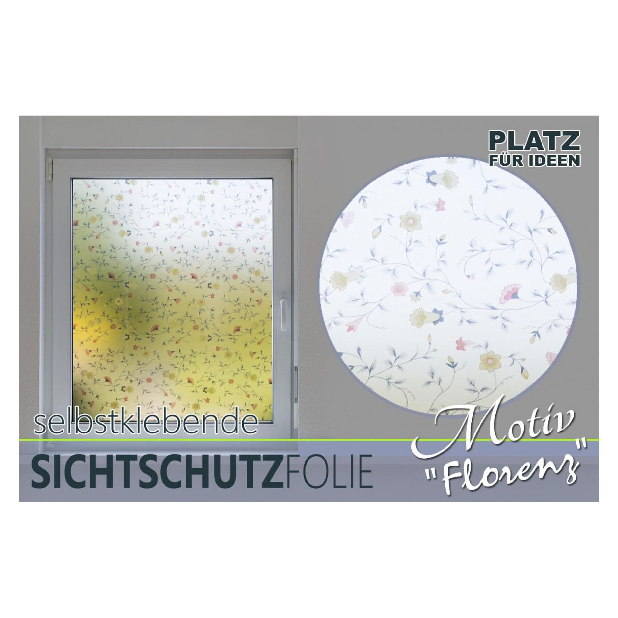 Fenster-Sichtschutzfolie mit pastellfarbenem Blumenmotiv "Florenz"