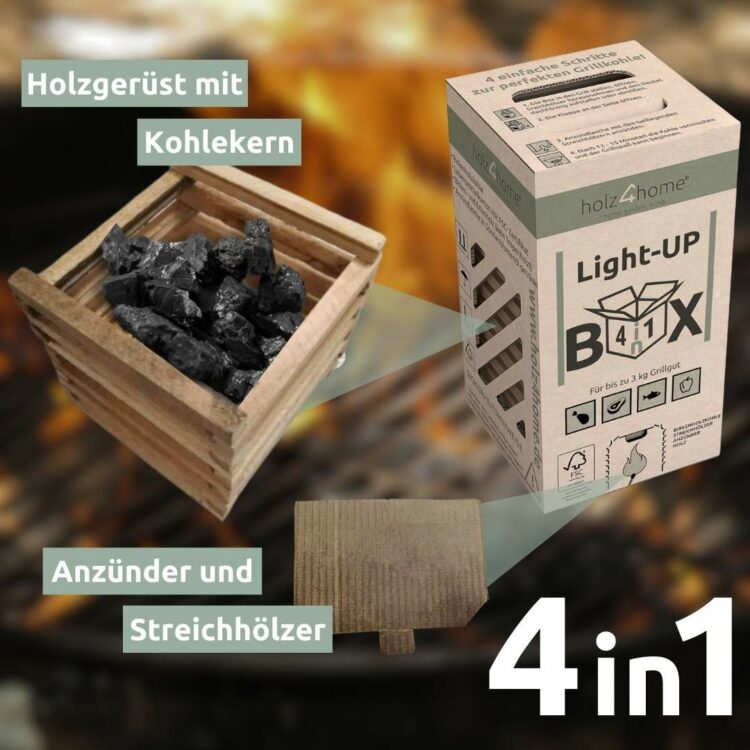 6er Set Grillkohle Premium Light Up Box 4in1 Grillanzünder Grillkohle 2